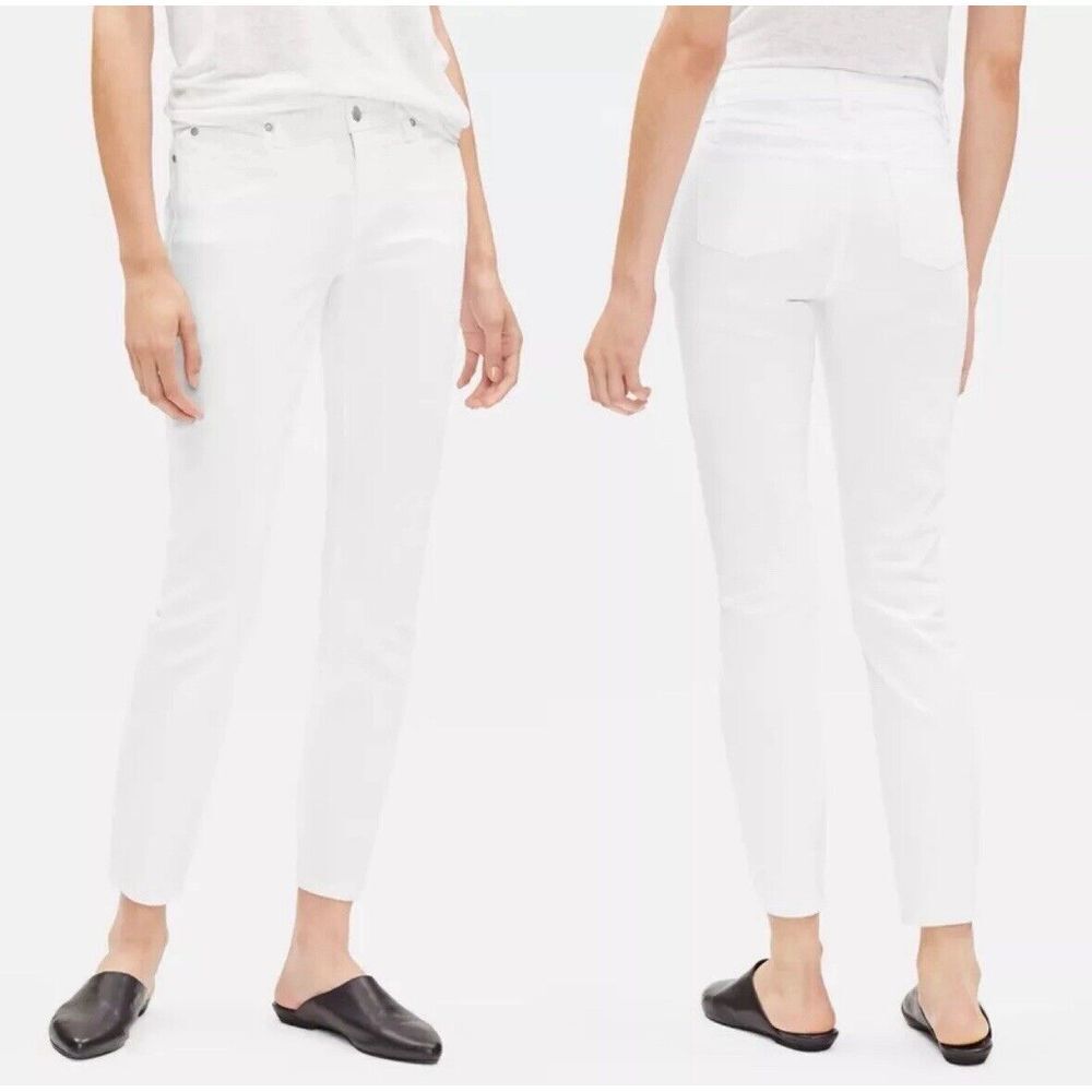 Eileen Fisher System Organic Cotton Jeans Size 10 Slim‎ Fit Ankle White